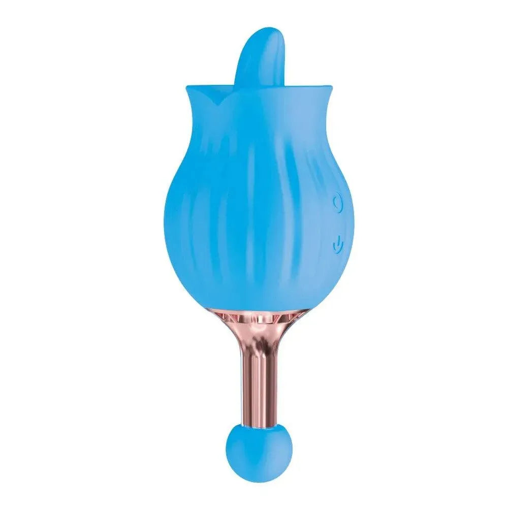 ClitTastic Rose Bud Dual Massager Rechargeable - Blue - Rapture Works