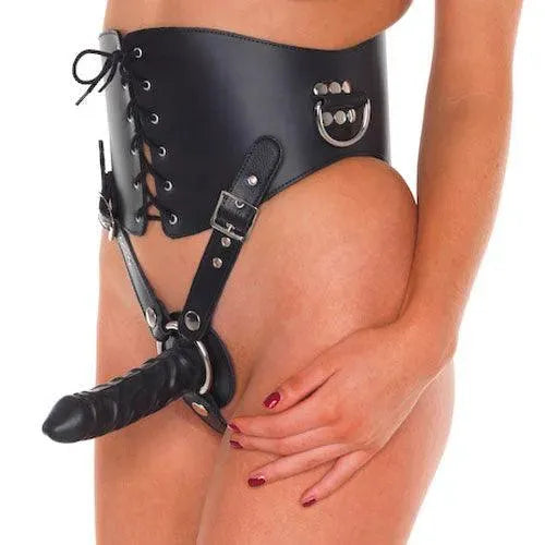 Leather Waist Corset With Strap On Dildo - Rapture Works