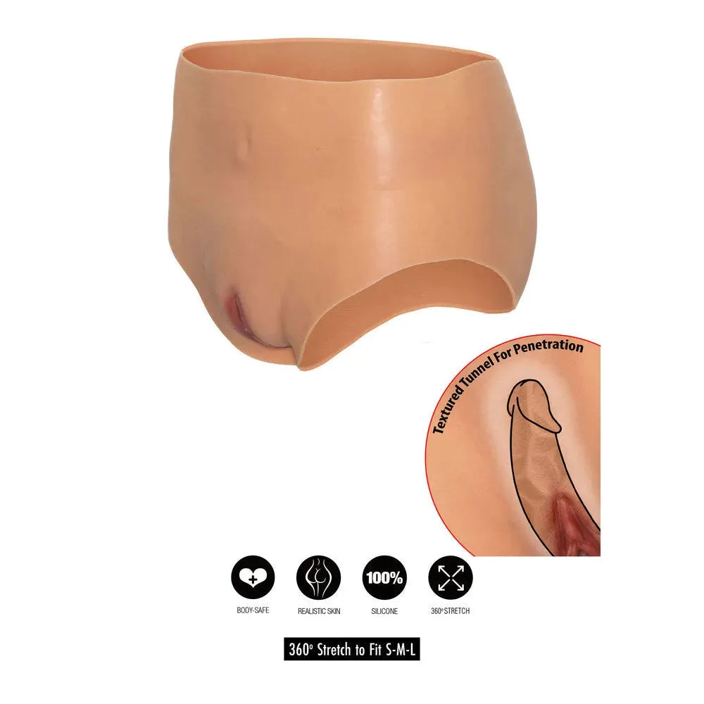 Alter Ego Open Vagina Brief – Flesh Pink Silicone, Stretchy Fit, Unisex, 360° Design