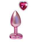 Small Gleaming Love Pink Pearl Butt Plug – Heart Gem, Smooth Aluminium for Beginners