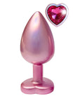 Large Gleaming Love Pink Pearl Butt Plug – Heart Gemstone & Smooth Aluminium