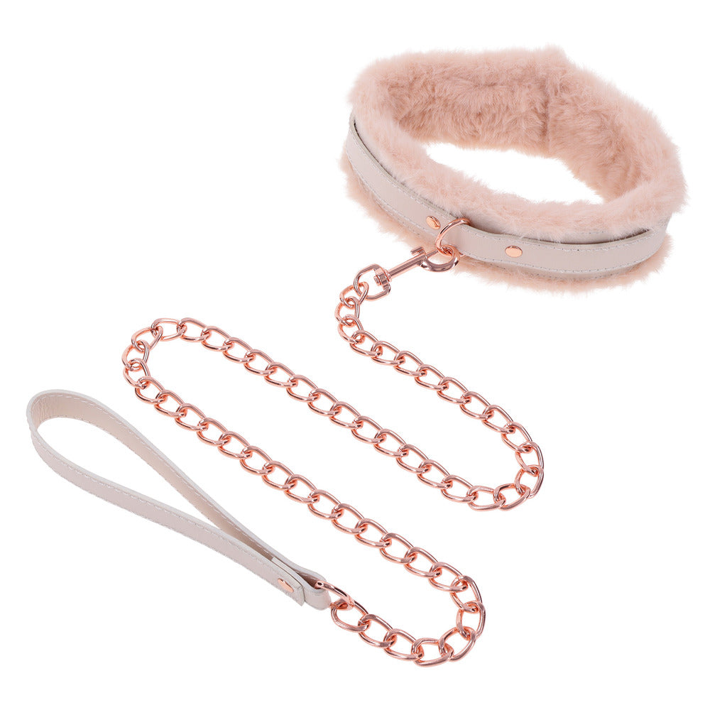 Peaches &#39;n CreaMe Fur Collar - Adjustable Faux Leather with Leash &amp; Rose Gold Chain