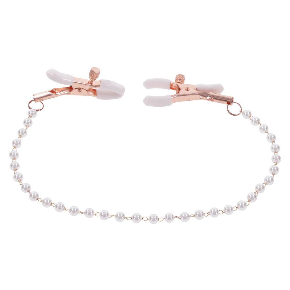 Peaches n’ CreaMe Pearl Nipple Clamps - Rose Gold Adjustable Design with Faux Pearl Chain