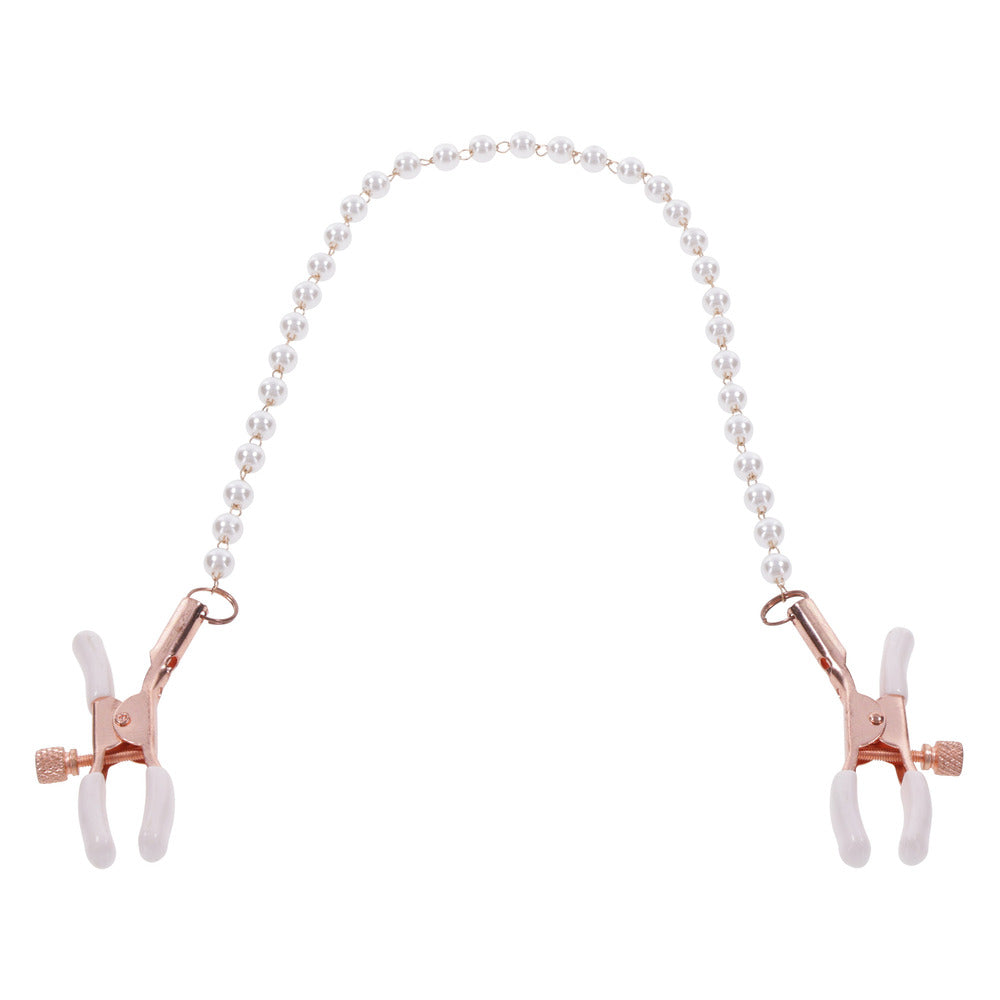 Peaches n’ CreaMe Pearl Nipple Clamps - Rose Gold Adjustable Design with Faux Pearl Chain