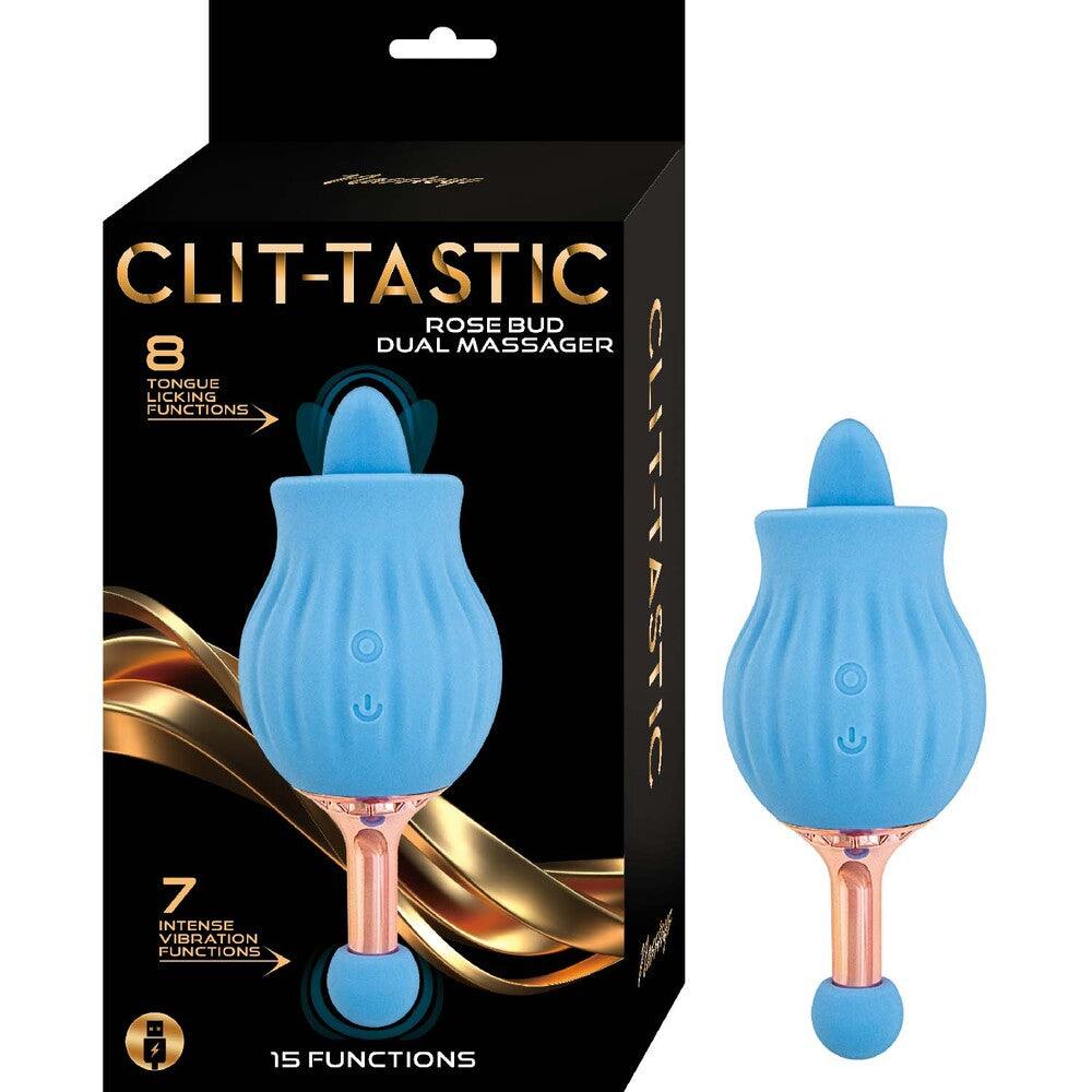 ClitTastic Rose Bud Dual Massager Rechargeable - Blue - Rapture Works