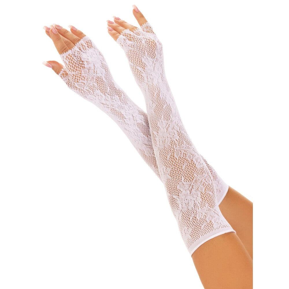 Leg Ave Floral Net Fingerless Gloves White - Rapture Works