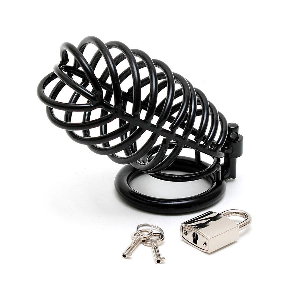 Black Metal Male Chastity Device With Padlock - Rapture Works