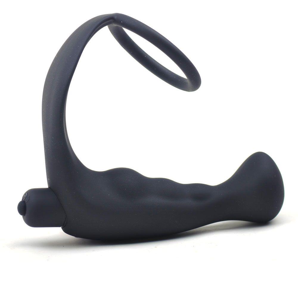 Black Silicone Anal Plug Vibrator with Cock Ring - Rapture Works