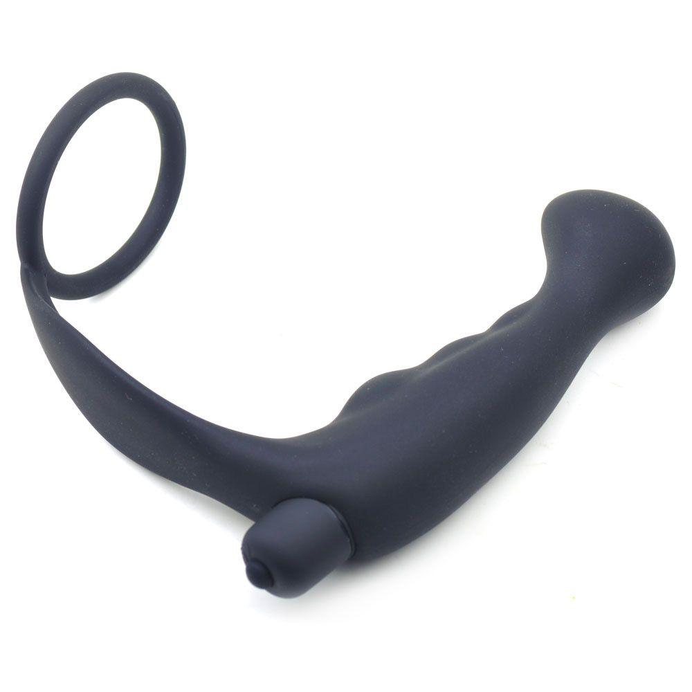 Black Silicone Anal Plug Vibrator with Cock Ring - Rapture Works