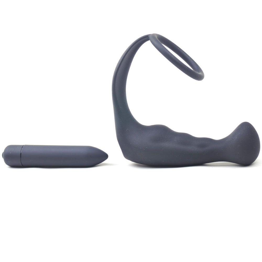 Black Silicone Anal Plug Vibrator with Cock Ring - Rapture Works