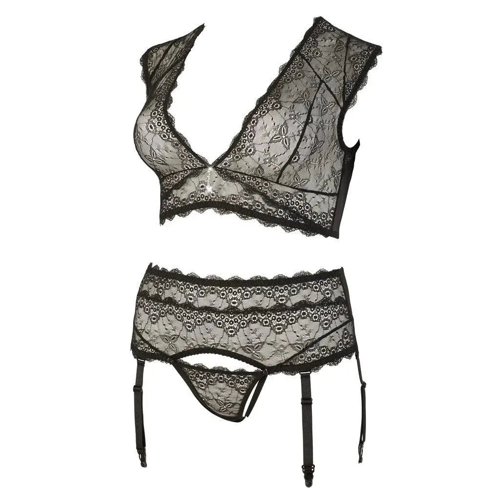 Cottelli Plus Size Bralette and String Set Black - Rapture Works