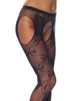 Crotchless Black Fishnet Lace Detail Tights - Rapture Works