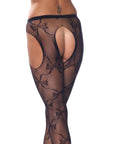 Crotchless Black Fishnet Lace Detail Tights - Rapture Works