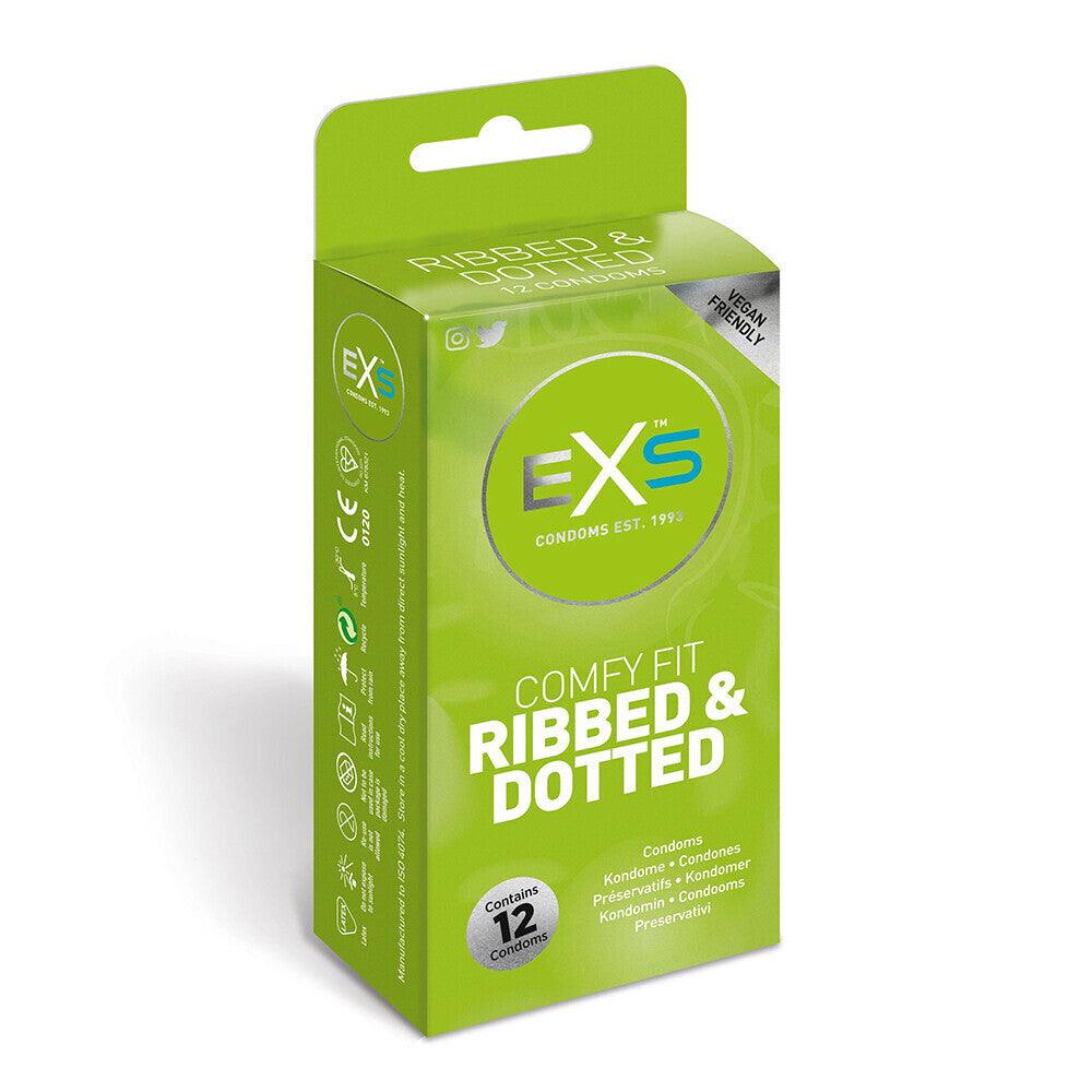 EXS Comfy Fit Ribbed and Dotted Condoms 12 Pack - Rapture Works
