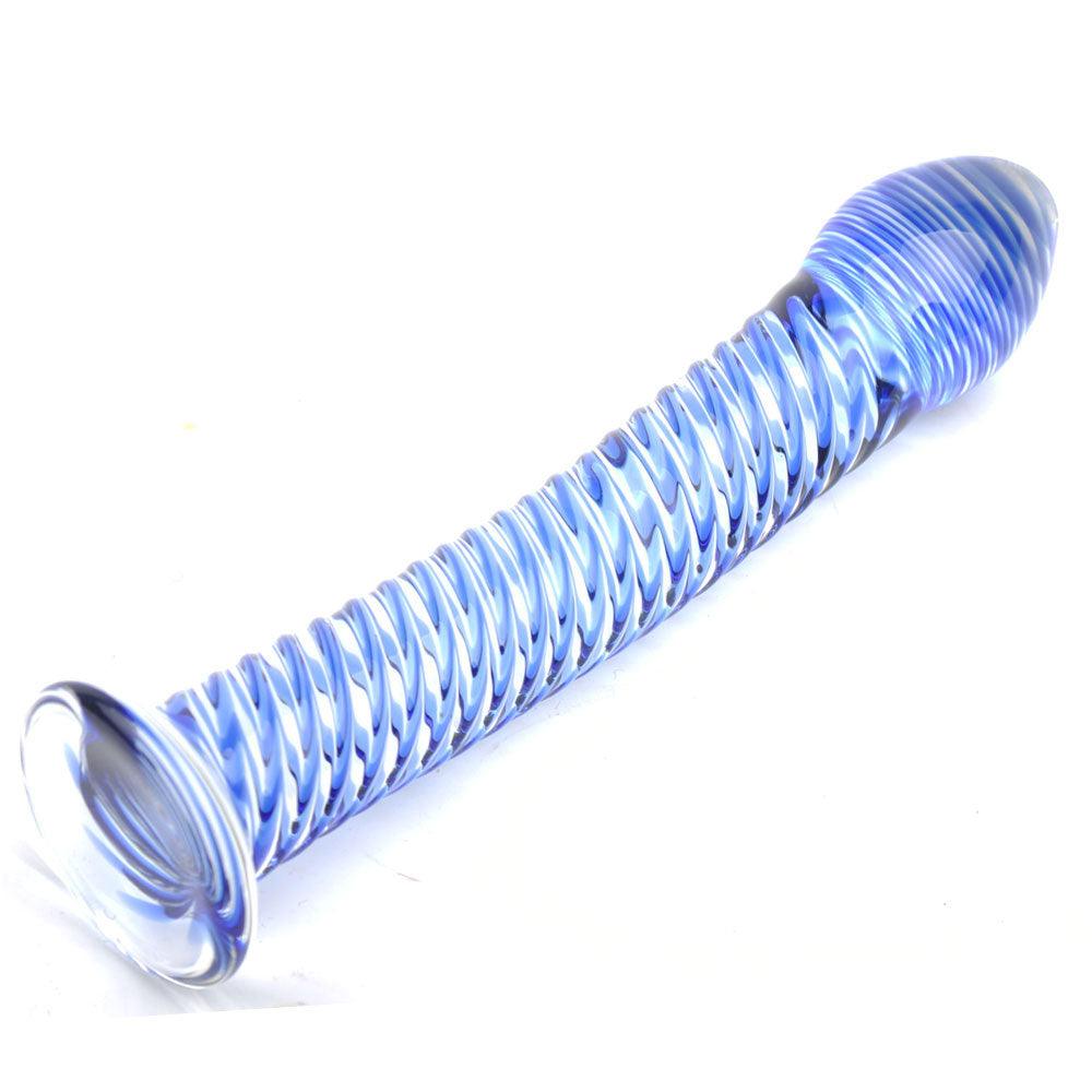 Glass Dildo With Blue Spiral Design - Rapture Works