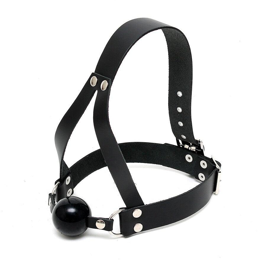 Leather Ball Gag And Head Harness - Rapture Works