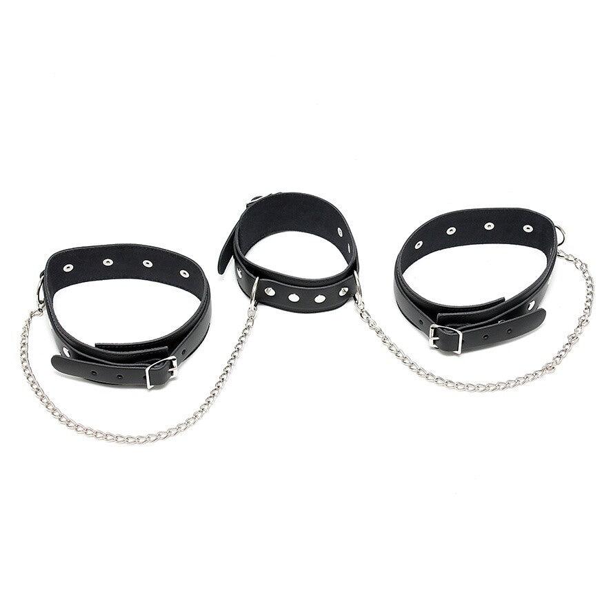 Leather Neck And Leg Chain Cuffs - Rapture Works