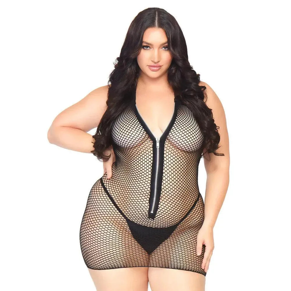 Leg Avenue Fishnet Zip Up Dress Plus Size UK 18 to 22 - Rapture Works