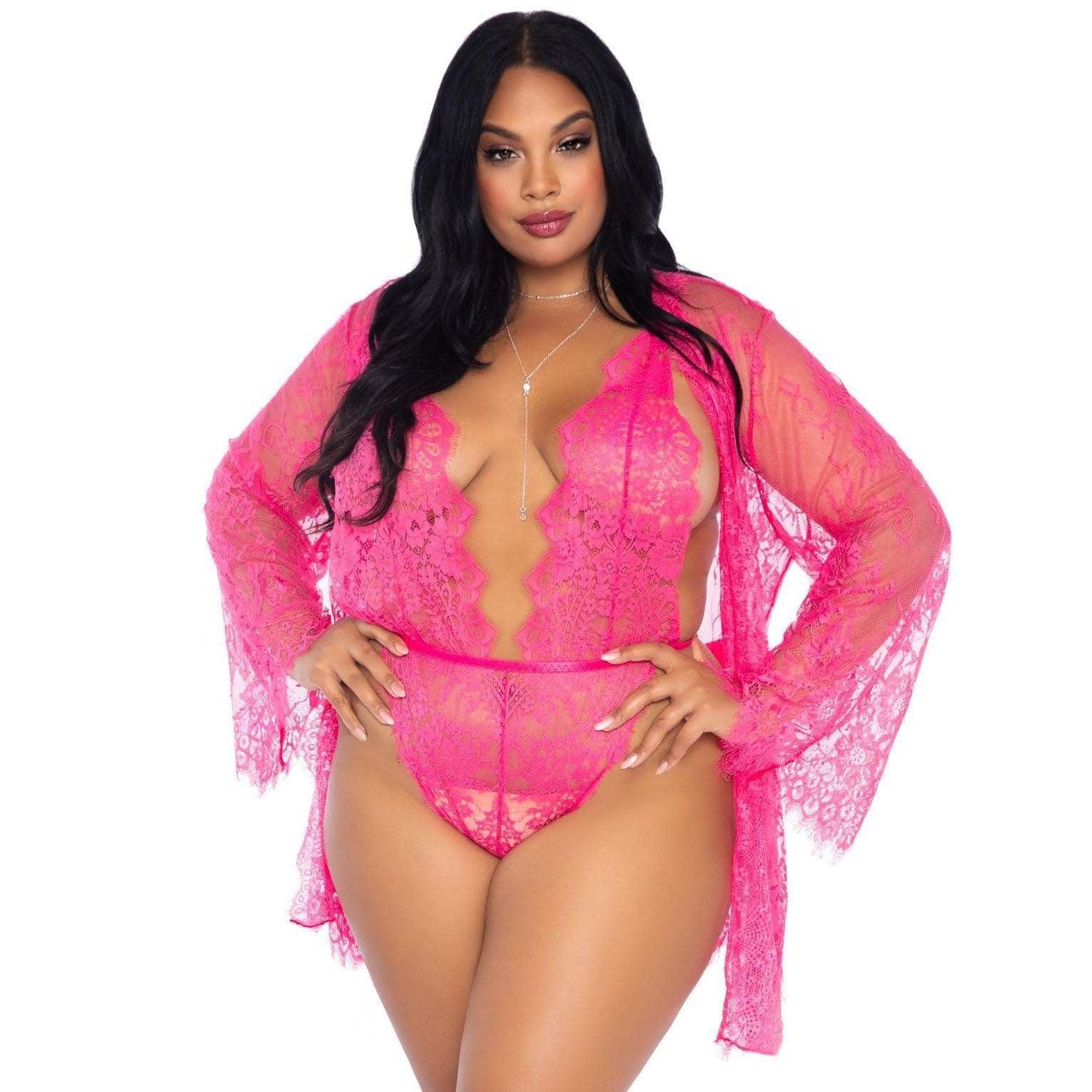 Leg Avenue Floral Lace Teddy and Robe Set - Rapture Works