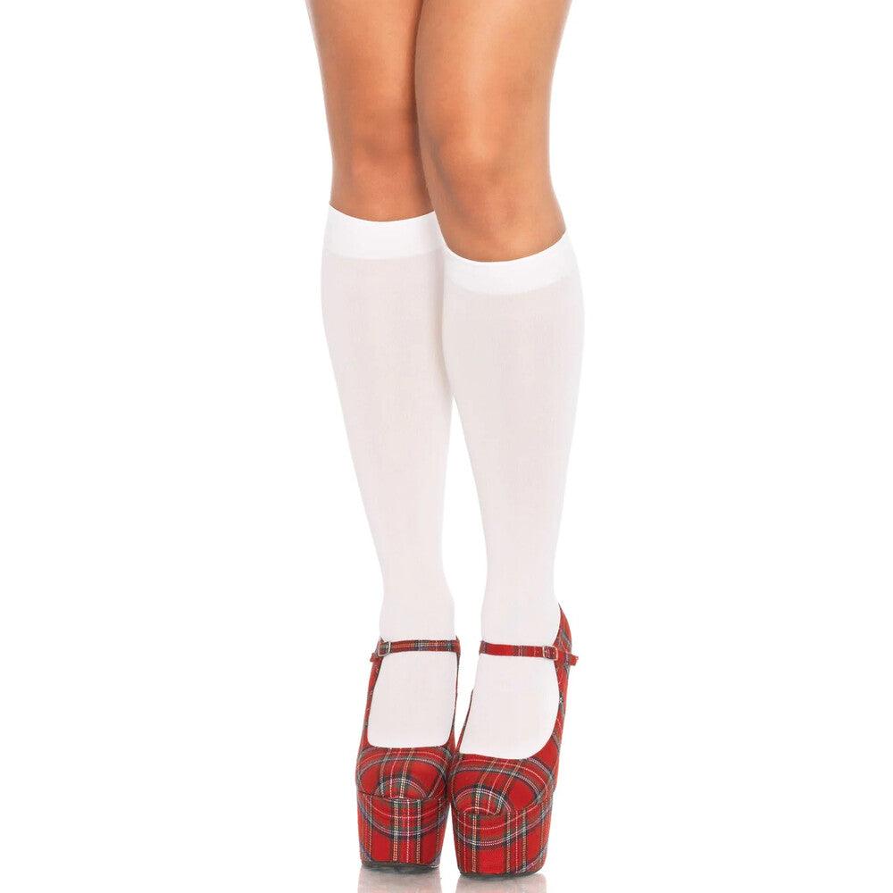 Leg Avenue Nylon Knee Highs White UK 8 to 14 - Rapture Works