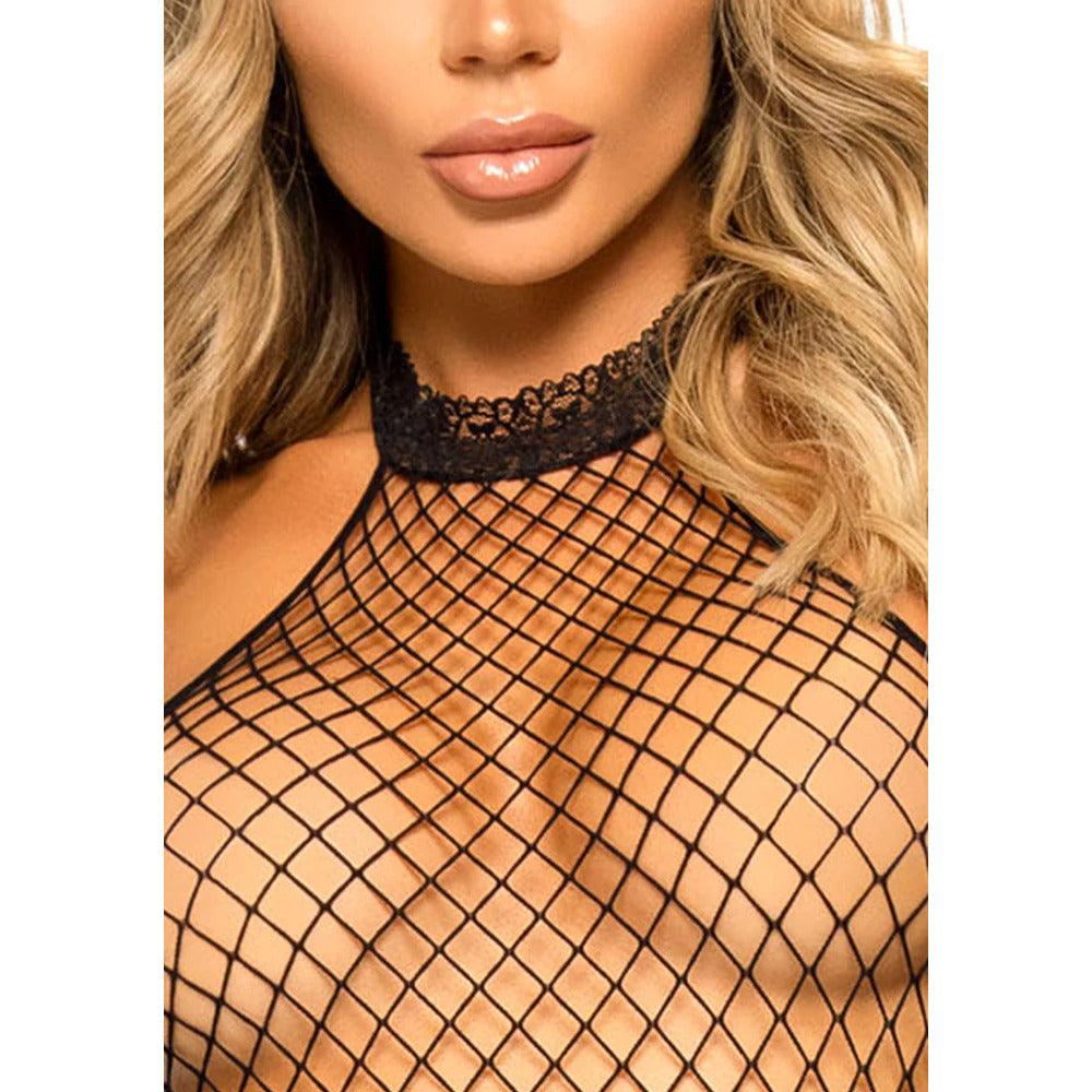 Leg Avenue Racer Neck Bodystocking Black UK 6 to 12 - Rapture Works