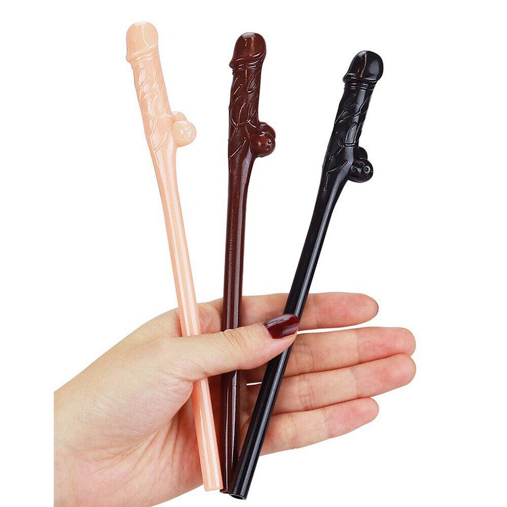 Lovetoy Pack Of 9 Willy Straws Black Brown And Pink - Rapture Works
