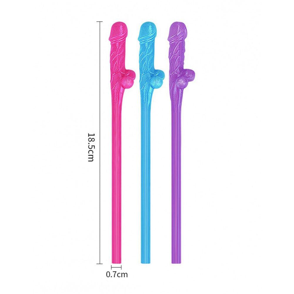 Lovetoy Pack Of 9 Willy Straws Blue Pink And Purple - Rapture Works