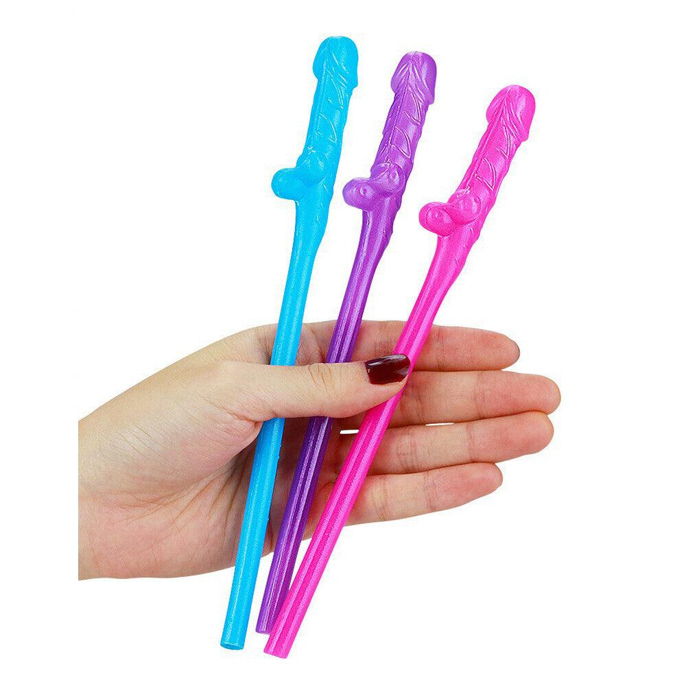 Lovetoy Pack Of 9 Willy Straws Blue Pink And Purple - Rapture Works