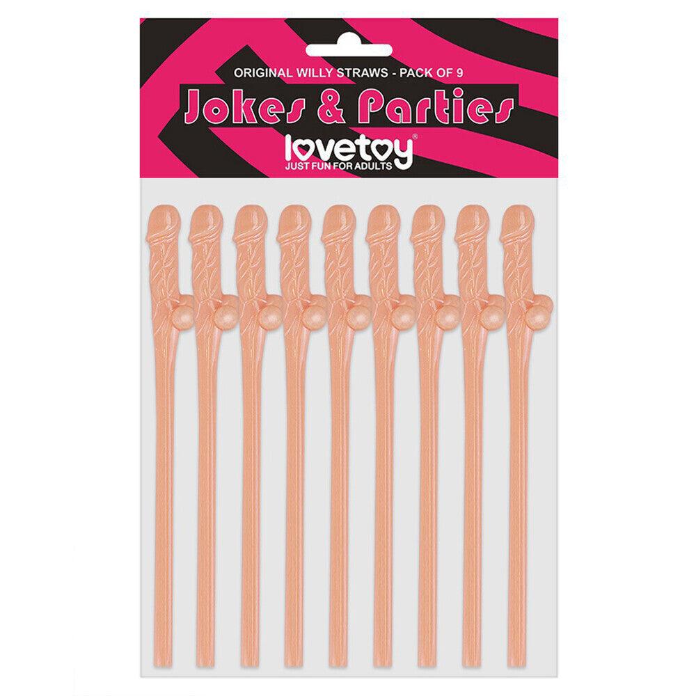 Lovetoy Pack Of 9 Willy Straws Flesh Pink - Rapture Works