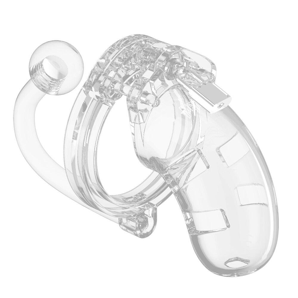 Man Cage 10 Male 3.5 Inch Clear Chastity Cage With Anal Plug - Rapture Works