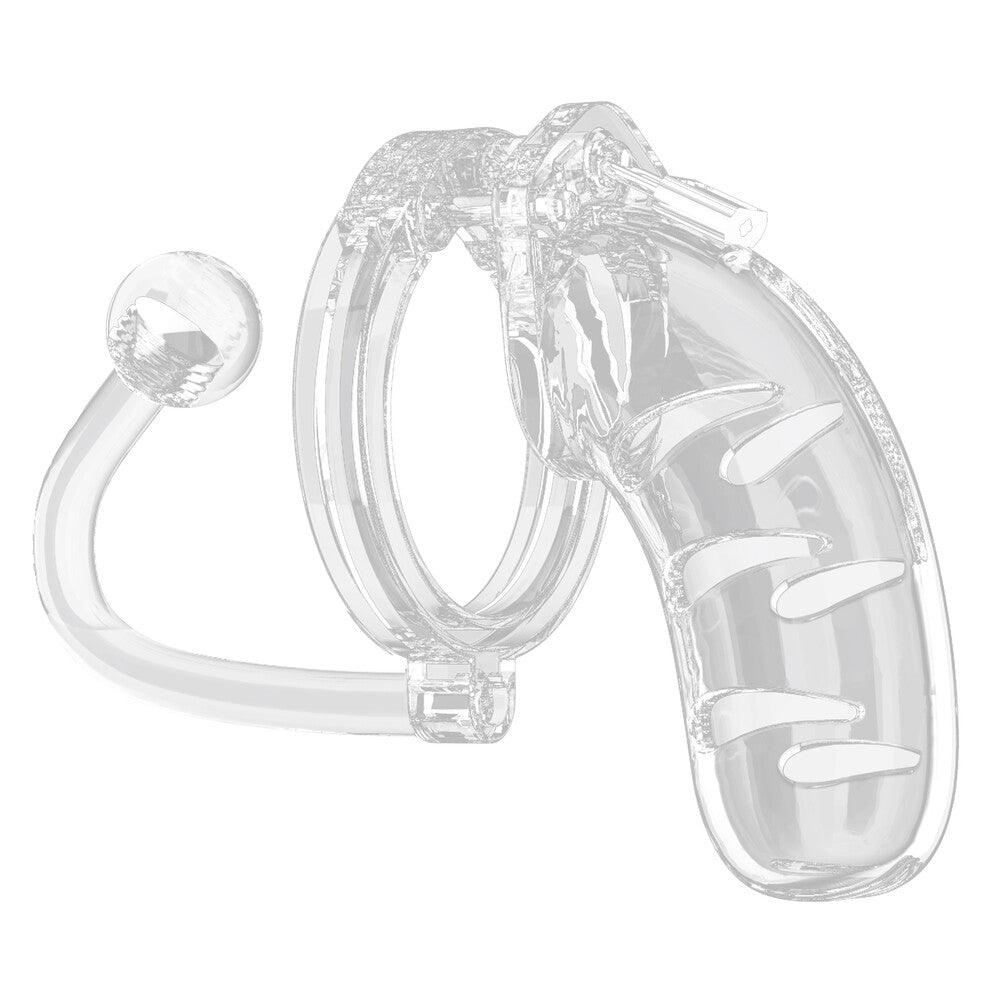 Man Cage 11 Male 4.5 Inch Clear Chastity Cage With Anal Plug - Rapture Works