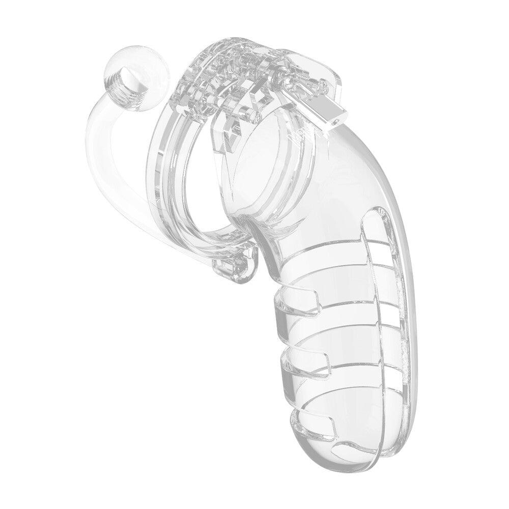 Man Cage 12 Male 5.5 Inch Clear Chastity Cage With Anal Plug - Rapture Works
