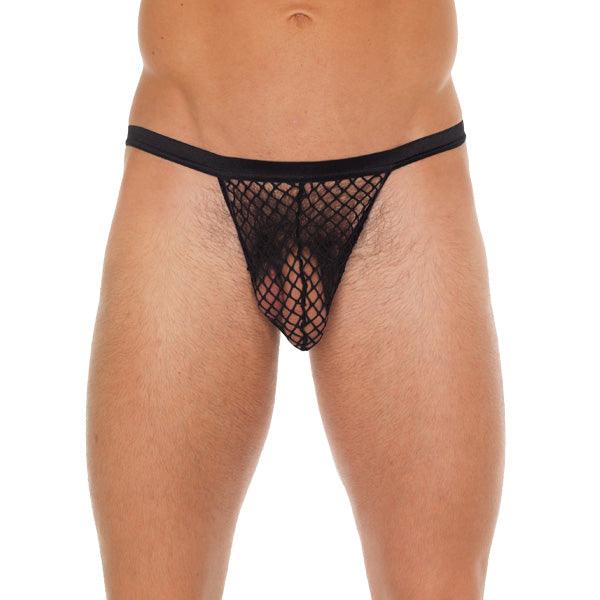 Mens Black G-String With Black Net Pouch - Rapture Works