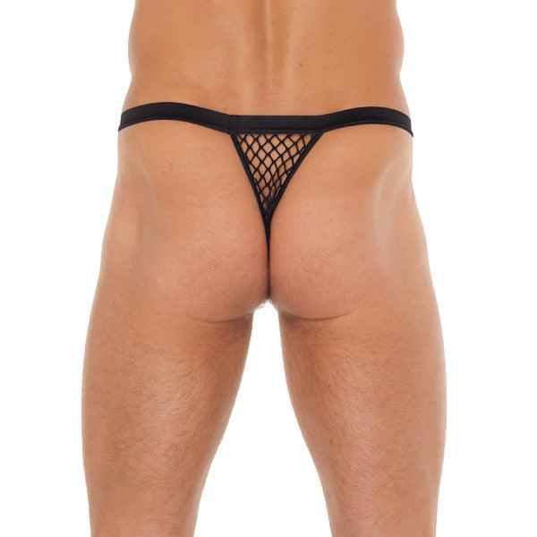 Mens Black G-String With Black Net Pouch - Rapture Works