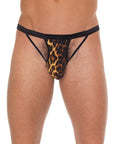 Mens Black G-String With Black Straps To Animal Print Pouch - Rapture Works