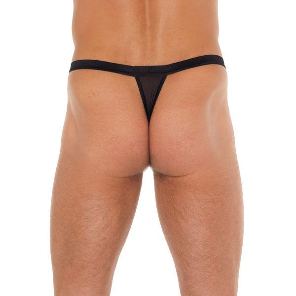 Mens Black G-String With Black Straps To Animal Print Pouch - Rapture Works