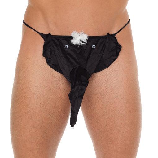 Mens Black G-String With Elephant Animal Pouch - Rapture Works