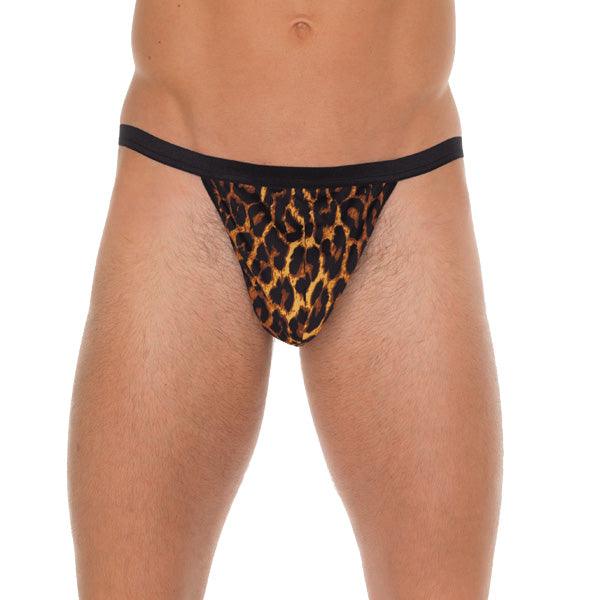 Mens Black G-String With Leopard Print Pouch - Rapture Works