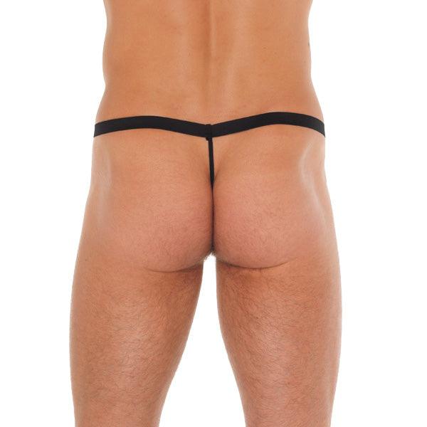 Mens Black G-String With Leopard Print Pouch - Rapture Works