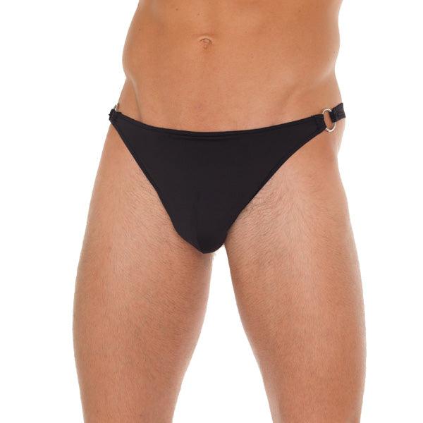 Mens Black G-String With Metal Hoop Connectors - Rapture Works