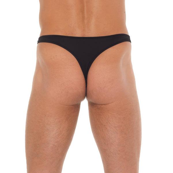 Mens Black G-String With Metal Hoop Connectors - Rapture Works