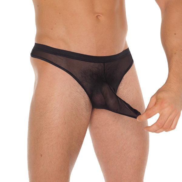 Mens Black G-String With Penis Sleeve - Rapture Works