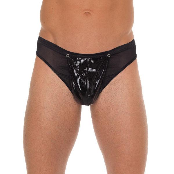 Mens Black G-String With PVC Pouch - Rapture Works