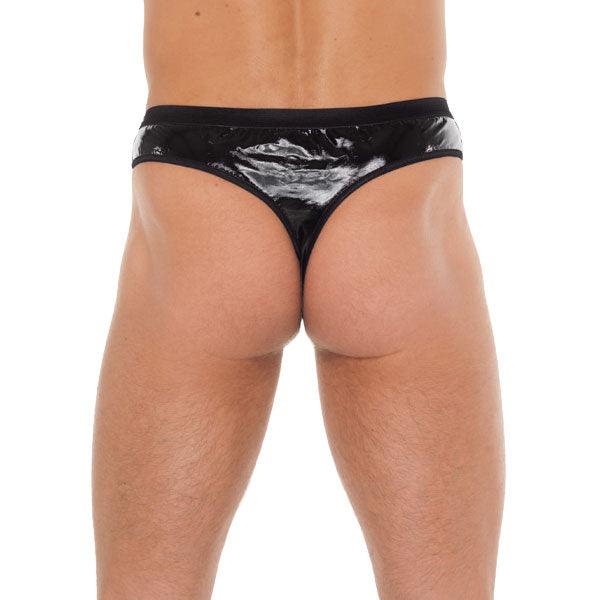 Mens Black G-String With PVC Pouch - Rapture Works