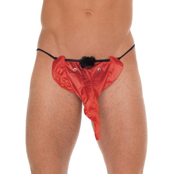 Mens Black G-String With Red Elephant Animal Pouch - Rapture Works