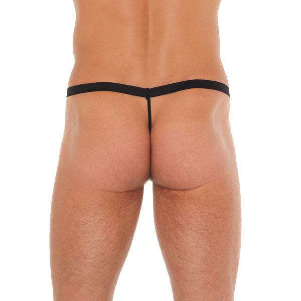 Mens Black G-String With Red Elephant Animal Pouch - Rapture Works