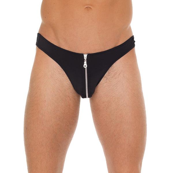 Mens Black G-String With Zipper On Pouch - Rapture Works