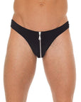 Mens Black G-String With Zipper On Pouch - Rapture Works