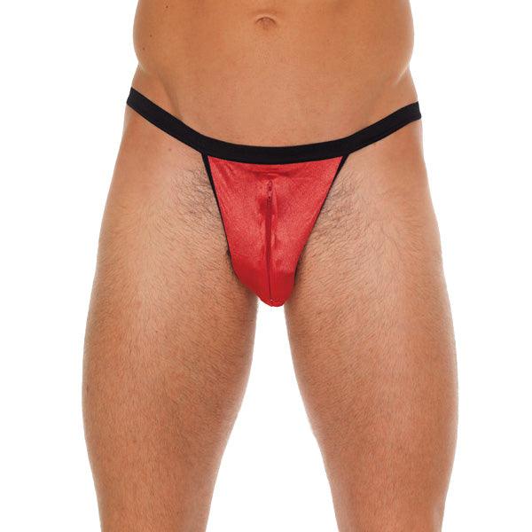 Mens Black G-String With Zipper On Red Pouch - Rapture Works