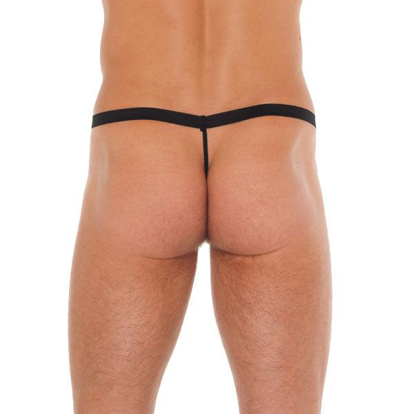 Mens Black G-String With Zipper On Red Pouch - Rapture Works